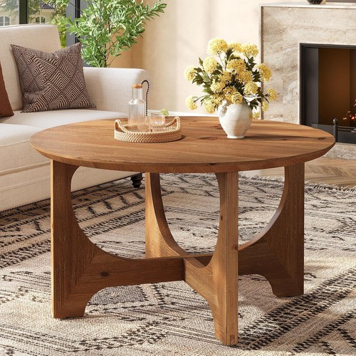 Solid wood round coffee - wood, table