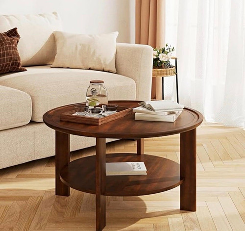 Round dark wood - coffee, table