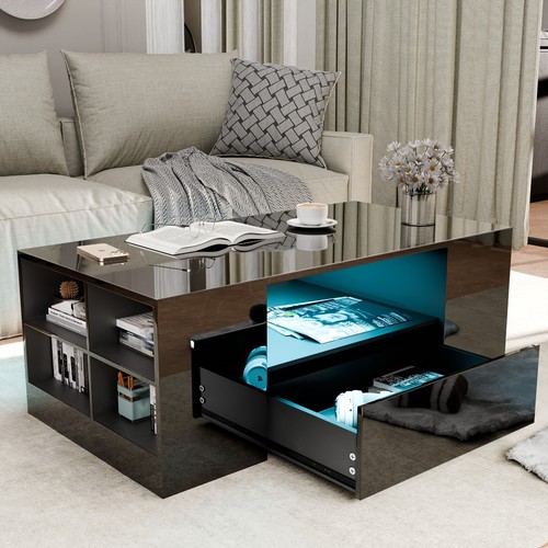 Led coffee table wooden - wooden, 2