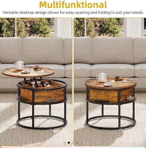 Coffee table round lift top - coffee,
