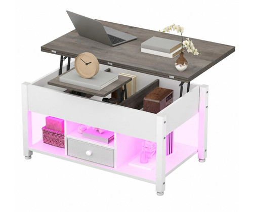 Lift top led wooden coffee - wooden,