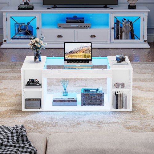 Coffee table white with open - table,