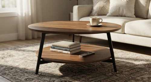 Rustic round coffee table - coffee, with