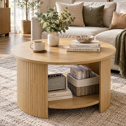 Round coffee table oak - table,