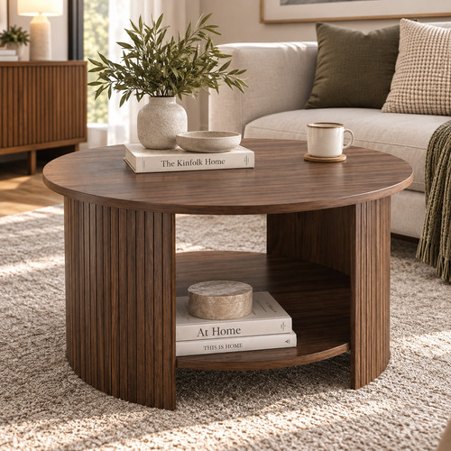 Round coffee table walnut 80cm - coffee,